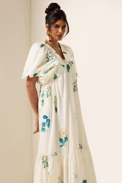 Reyanna™ | Floral Puff Sleeve Smocking Midi Dress
