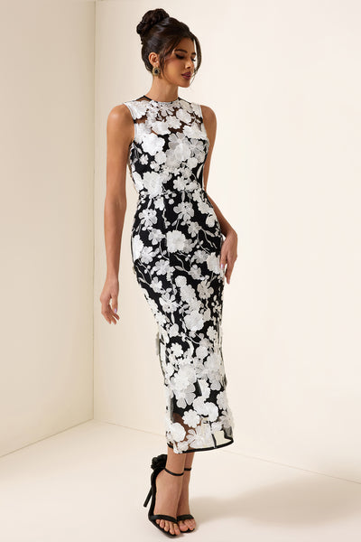Reyanna™ | 3D Flower Round Neck Sleeveless Midi Dress