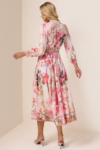 Reyanna™ | Floral Lantern Sleeve Bottom Midi Dress With Belt