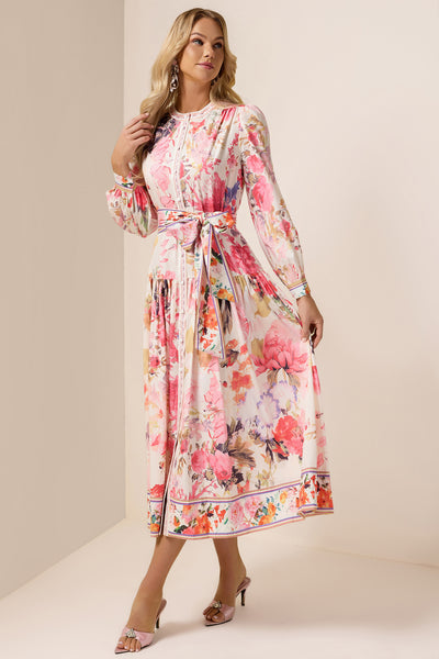 Reyanna™ | Floral Lantern Sleeve Bottom Midi Dress With Belt