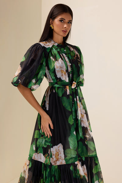 Reyanna™ | Single Breasted Flower Puff Sleeve Midi Dress