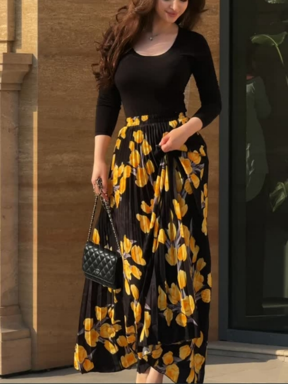 Reyanna™ | Yellow printed pleated skirt + top set
