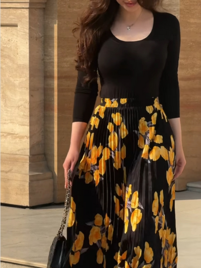 Reyanna™ | Yellow printed pleated skirt + top set