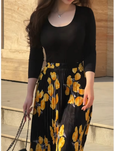 Reyanna™ | Yellow printed pleated skirt + top set