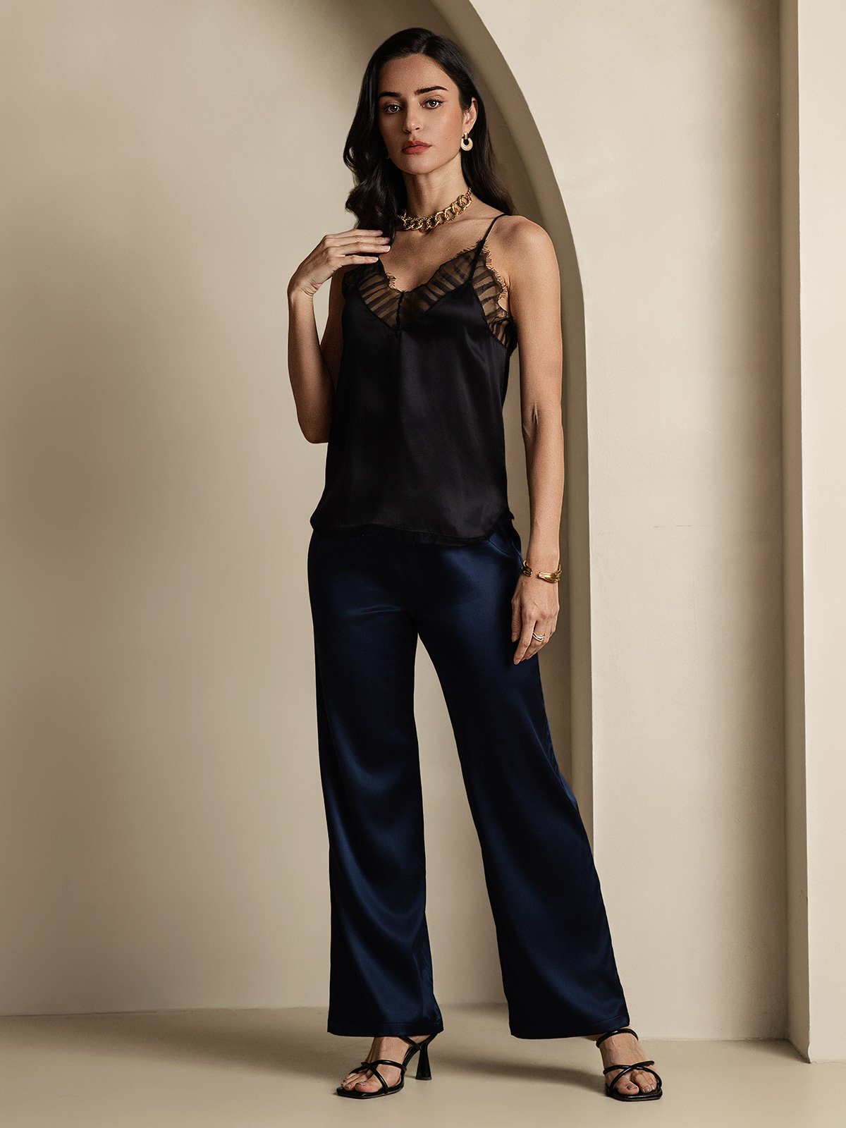 Reyanna™ | Siden Spaghettiband Spets Camisole Top