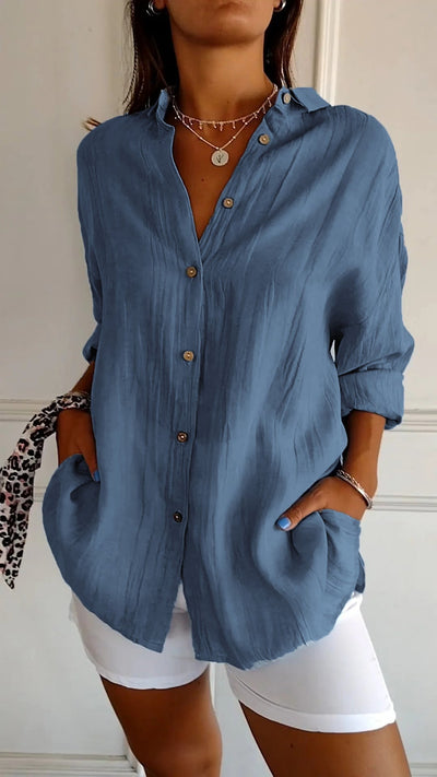 Reyanna™ | Single-breasted Pleated Lapel Shirt