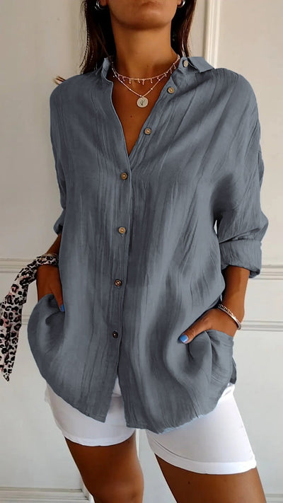 Reyanna™ | Single-breasted Pleated Lapel Shirt