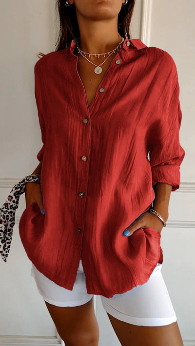 Reyanna™ | Single-breasted Pleated Lapel Shirt