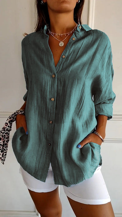 Reyanna™ | Single-breasted Pleated Lapel Shirt