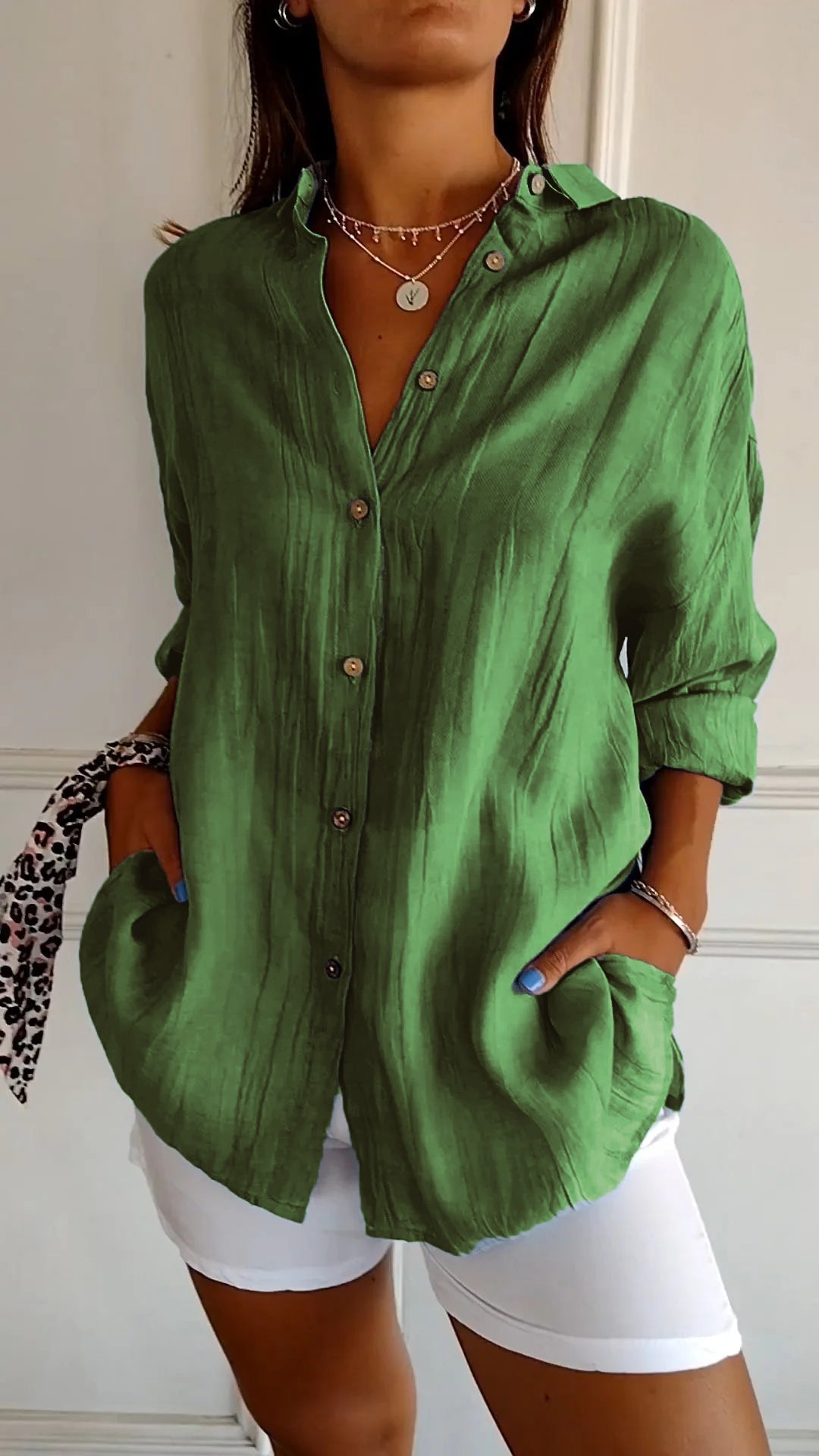 Reyanna™ | Single-breasted Pleated Lapel Shirt