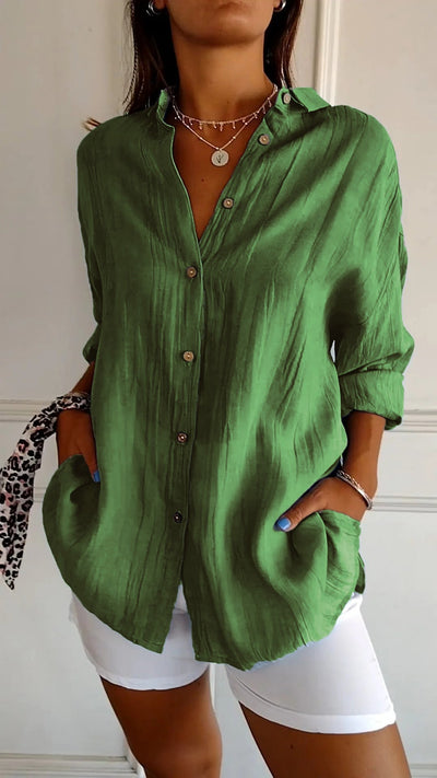 Reyanna™ | Single-breasted Pleated Lapel Shirt