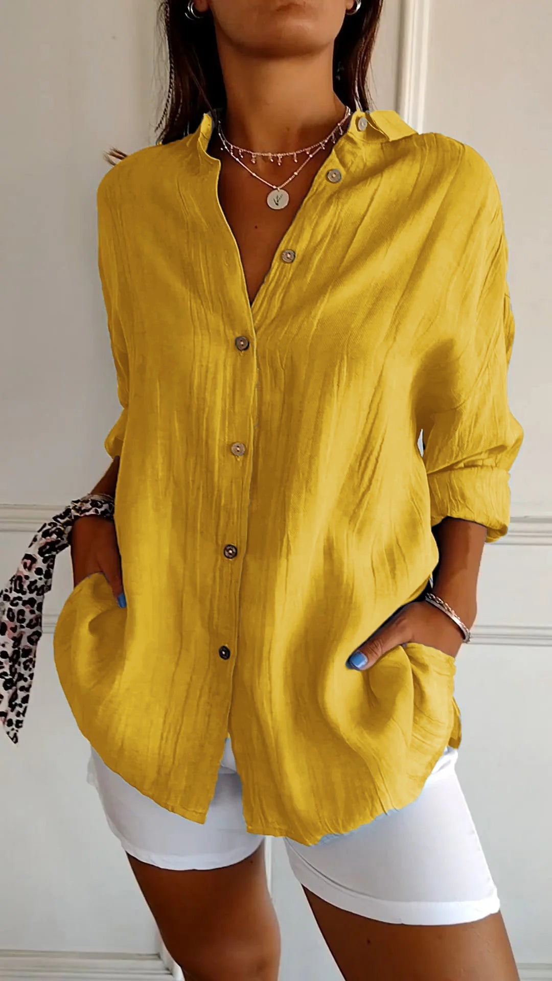 Reyanna™ | Single-breasted Pleated Lapel Shirt