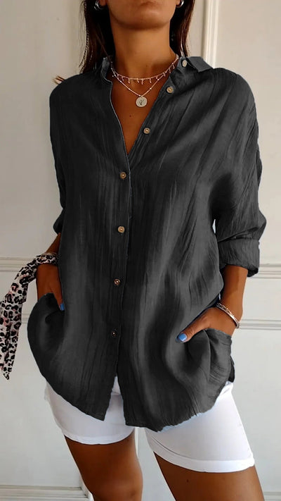 Reyanna™ | Single-breasted Pleated Lapel Shirt