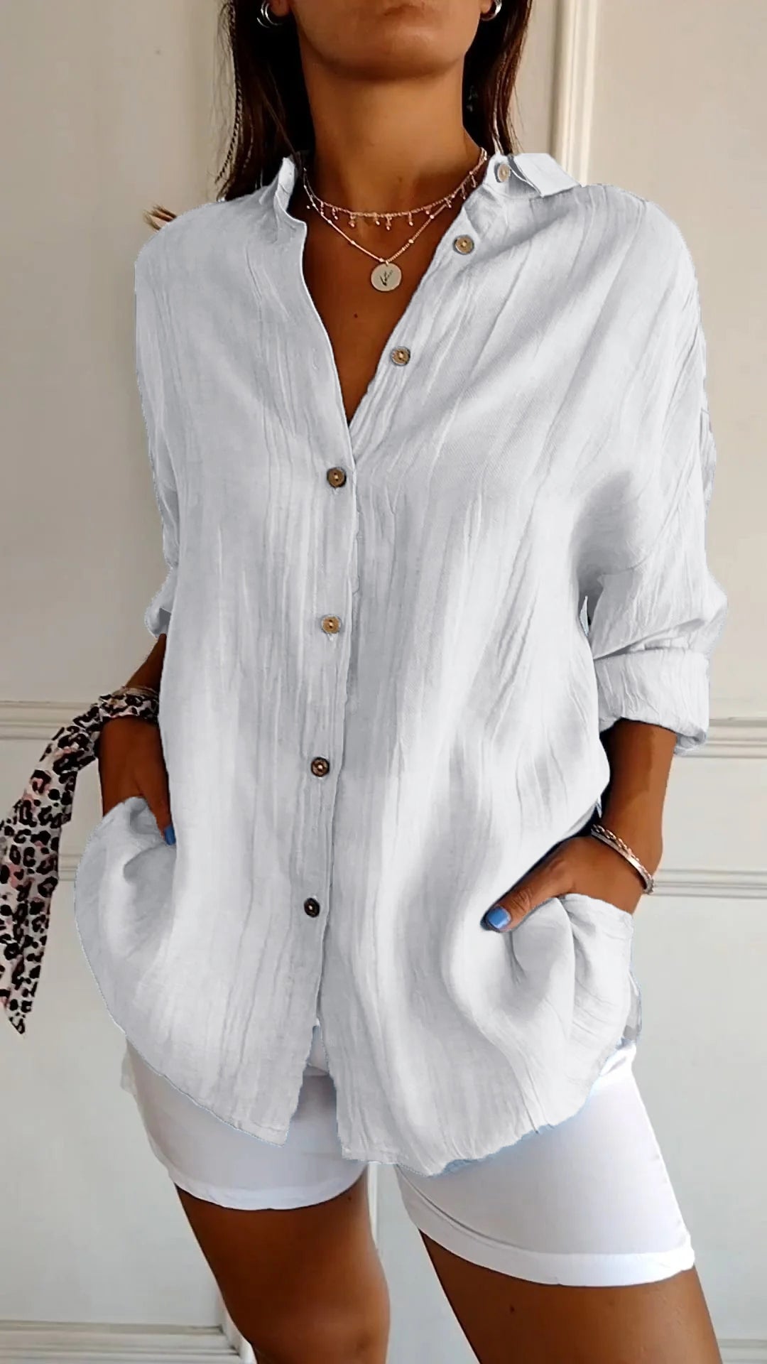 Reyanna™ | Single-breasted Pleated Lapel Shirt