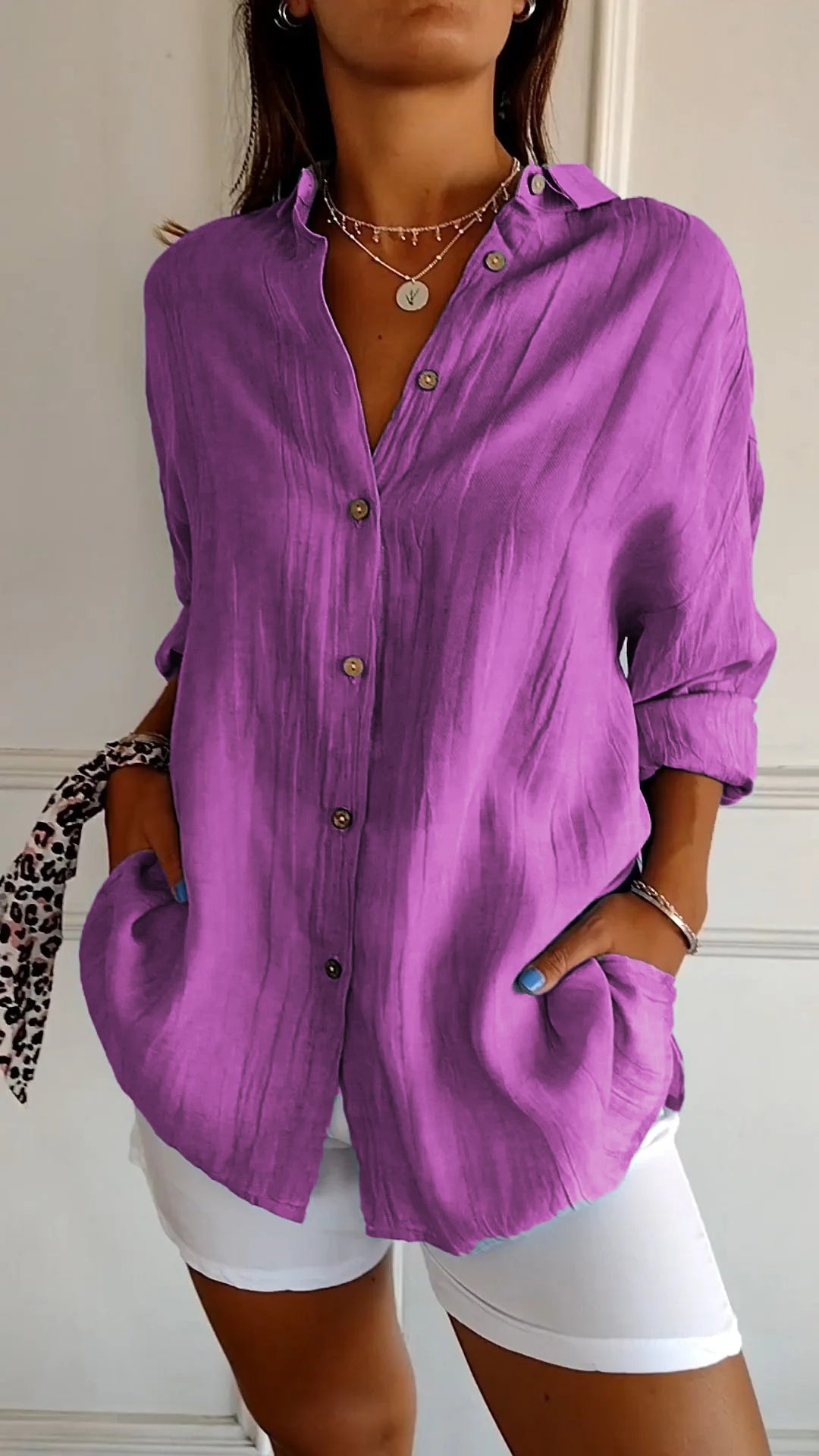 Reyanna™ | Single-breasted Pleated Lapel Shirt