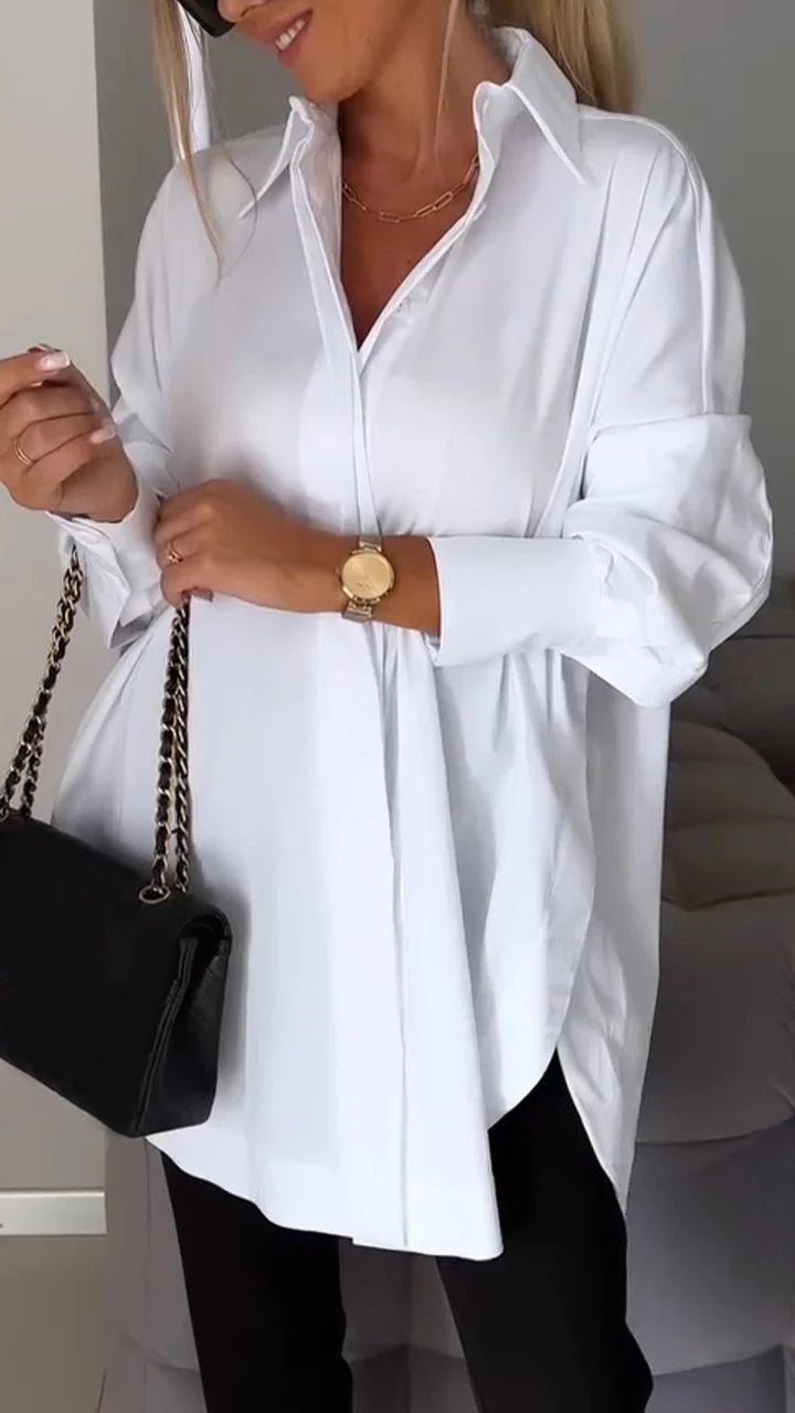 Reyanna™ | White Lapel Slit Shirt