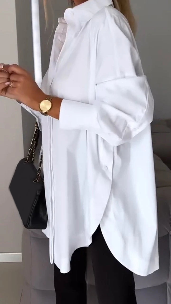 Reyanna™ | White Lapel Slit Shirt