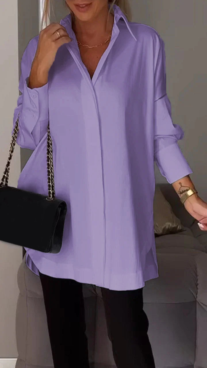 Reyanna™ | White Lapel Slit Shirt
