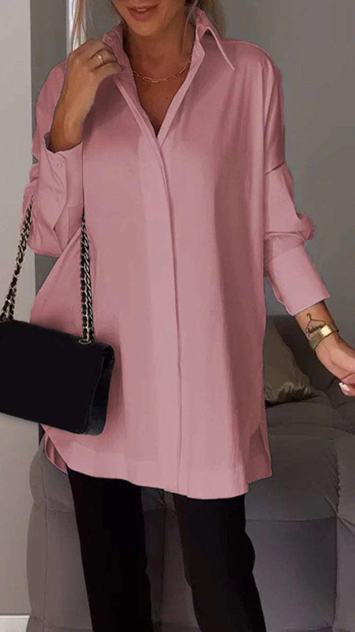 Reyanna™ | White Lapel Slit Shirt