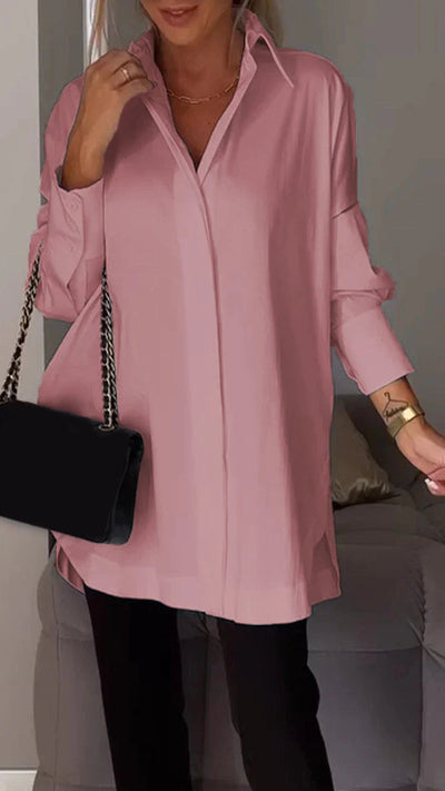 Reyanna™ | White Lapel Slit Shirt