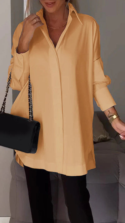 Reyanna™ | White Lapel Slit Shirt