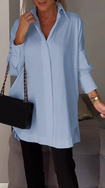 Reyanna™ | White Lapel Slit Shirt