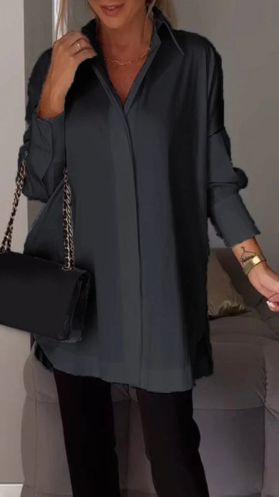 Reyanna™ | White Lapel Slit Shirt
