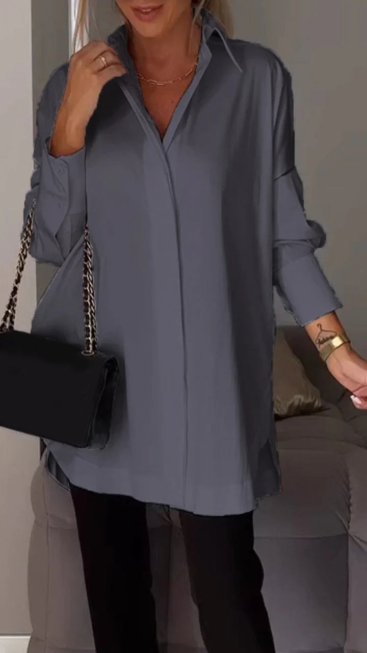 Reyanna™ | White Lapel Slit Shirt