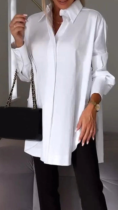 Reyanna™ | White Lapel Slit Shirt