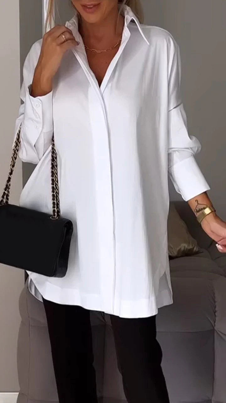 Reyanna™ | White Lapel Slit Shirt