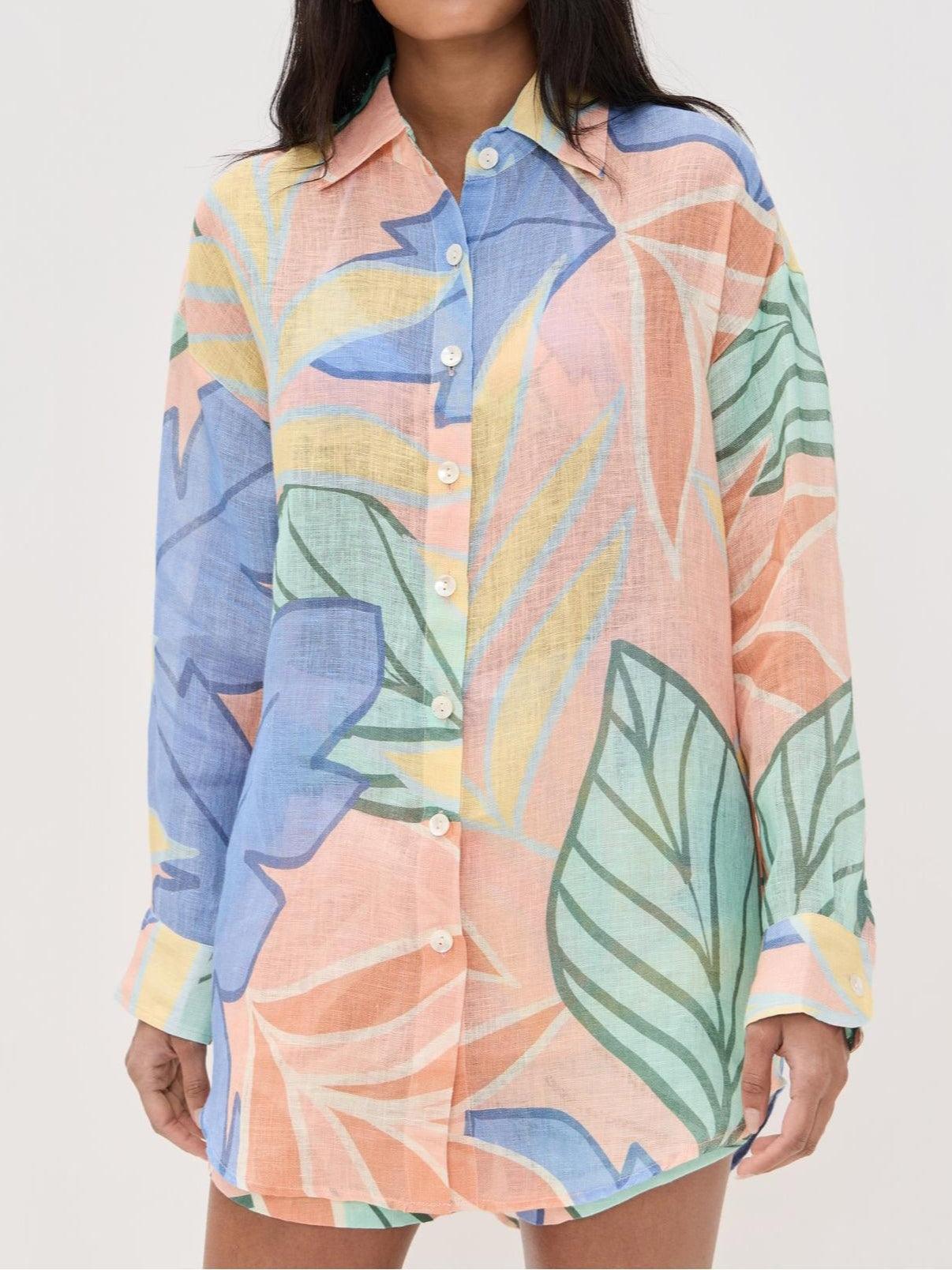 Reyanna™ | Playa Boyfriend Tropical Leaf Printed Short Set