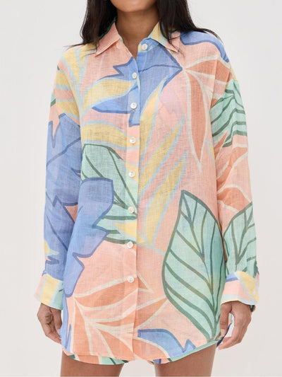 Reyanna™ | Playa Boyfriend Tropical Leaf Printed Short Set