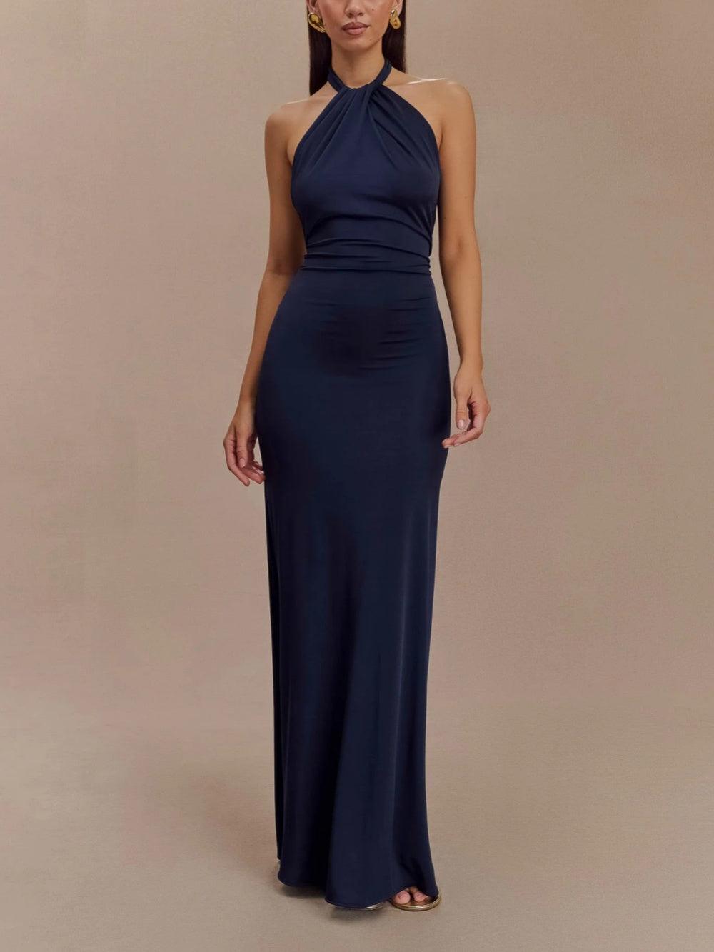Reyanna™ | Slinky Halter Maxi Dress - Navy