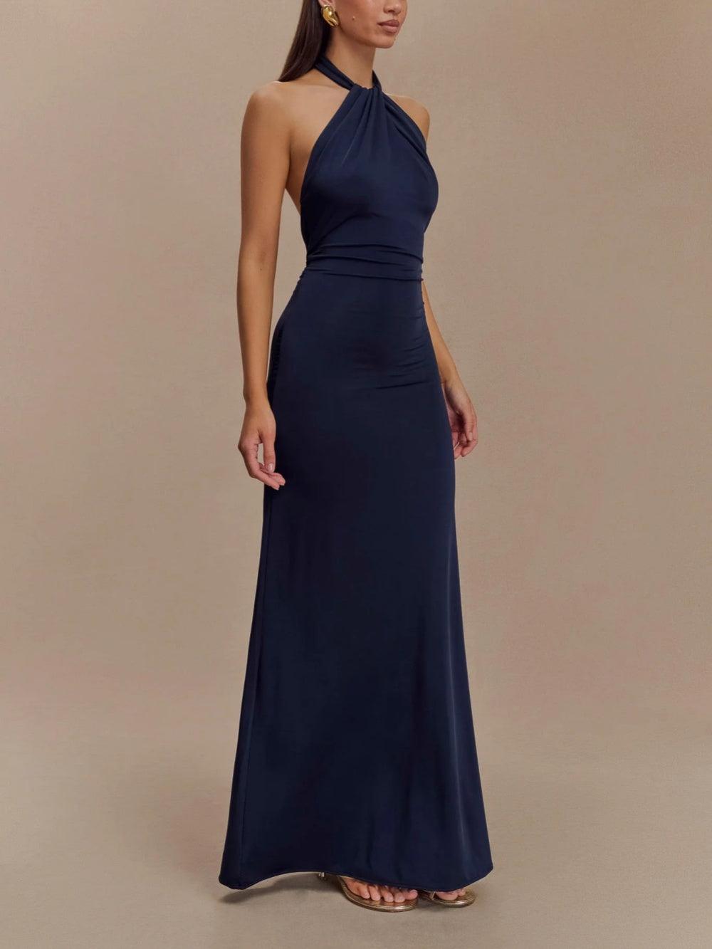 Reyanna™ | Slinky Halter Maxi Dress - Navy