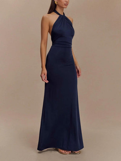 Reyanna™ | Slinky Halter Maxi Dress - Navy