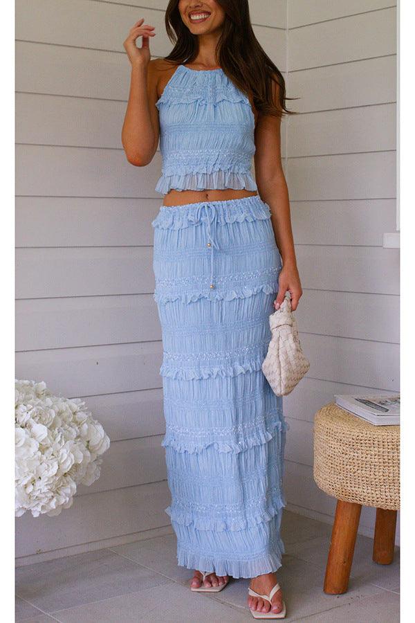 Reyanna™ | Sleeveless chiffon elastic waist two piece suit