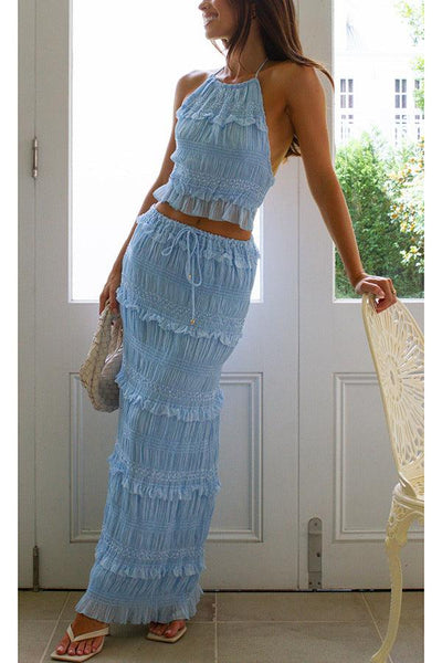 Reyanna™ | Sleeveless chiffon elastic waist two piece suit