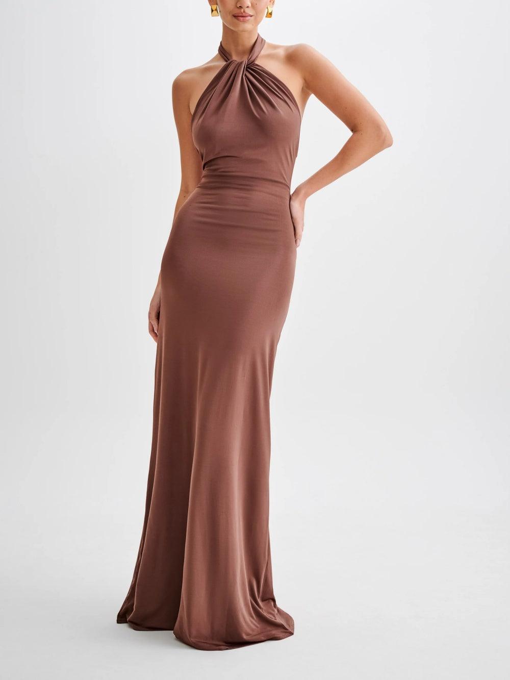 Reyanna™ | Slinky Halter Maxi Dress - Brown