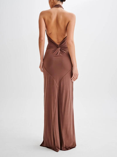 Reyanna™ | Slinky Halter Maxi Dress - Brown