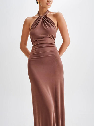 Reyanna™ | Slinky Halter Maxi Dress - Brown