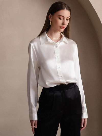 Dam 19 Momme Mulberry Silke Elegant Långärmad Skjorta