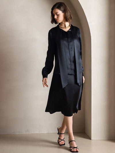 Reyanna™ | Elegant Siden Skjorta med Knytkrage och Långa Ärmar