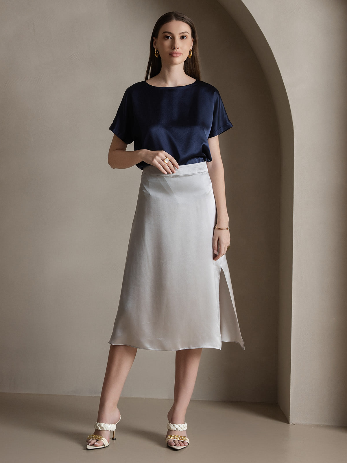 Reyanna™ | Siden Enfärgad Elegant Kjol Med Sprund