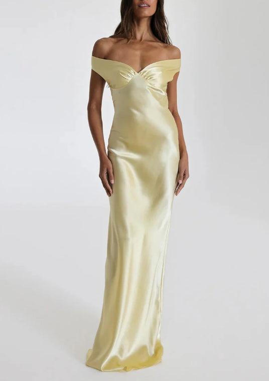 Reyanna™ | Off Shoulder Gown Satin Maxi Dress