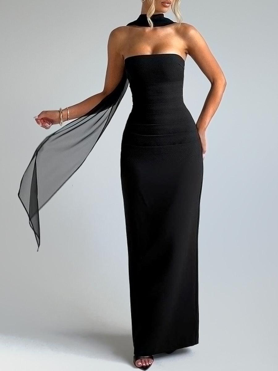 Reyanna™ | Black Waist-tucked Maxi-top Dress
