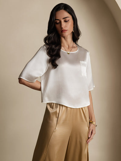Reyanna™ | Rent Silke Enfärgad Hårärm Dam T-Shirt