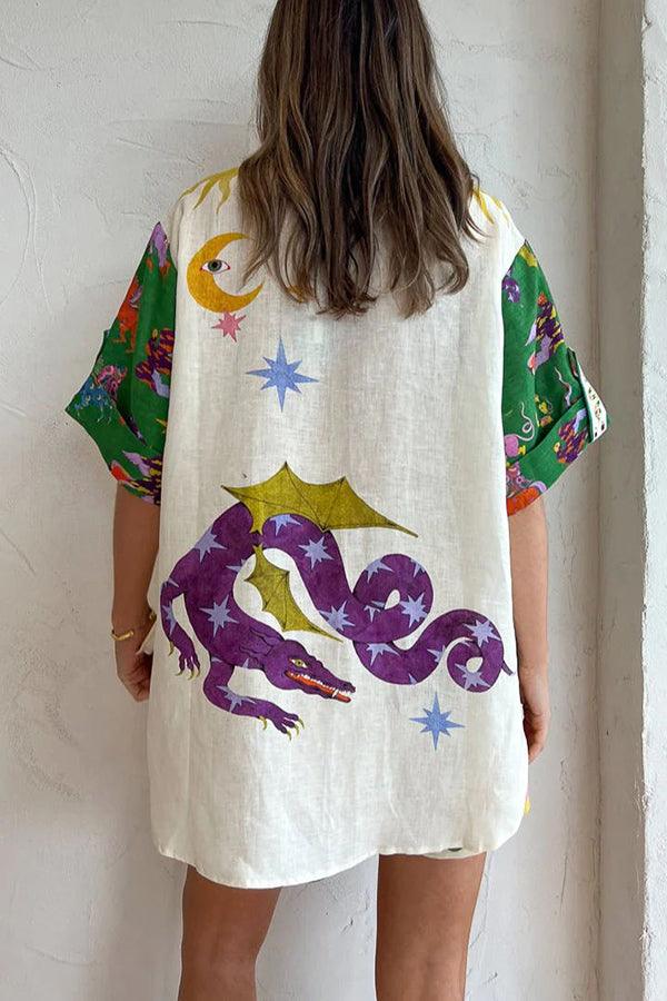 Reyanna™ | Days of Heaven Linen Blend Unique Print Blouse and Elastic Waist Pocketed Shorts Set