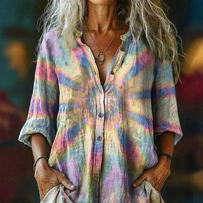 【Långärmad】Vintage Färgglad Blus