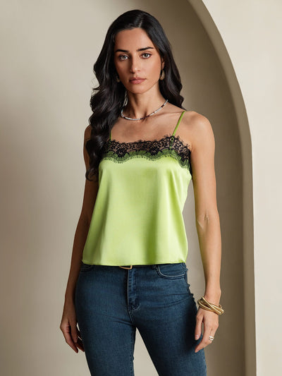 Reyanna™ |Silke Spaghetti Rem Spetsdetaljer Cami Toppar
