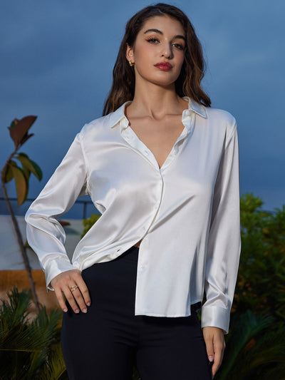 Reyanna™ | Silkesklassisk Militärinspirerad Blus Med Krage